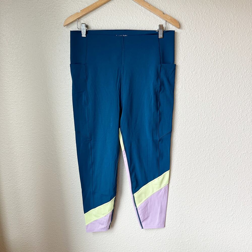 Sweaty Betty Power 7/8 Colorblock Workout Leggings Teal Blue Purple Women US 14